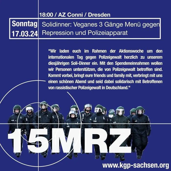 Vanstaltungsbild: Solidinner: Veganes 3-Gänge Menü gegen Repression und Polizeiapparat