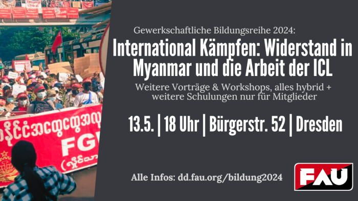Vanstaltungsbild: Vortrag: International Kämpfen: Widerstand in Myanmar und die Arbeit der ICL